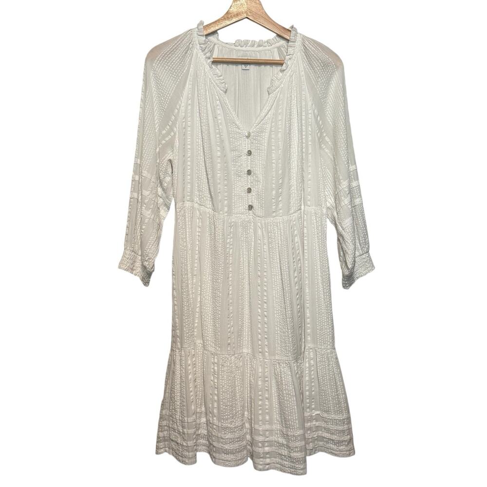 NWOT J Jill White Gauzy Prairie Tiered Midi Dress SIZE MEDIUM Women 100% Cotton
